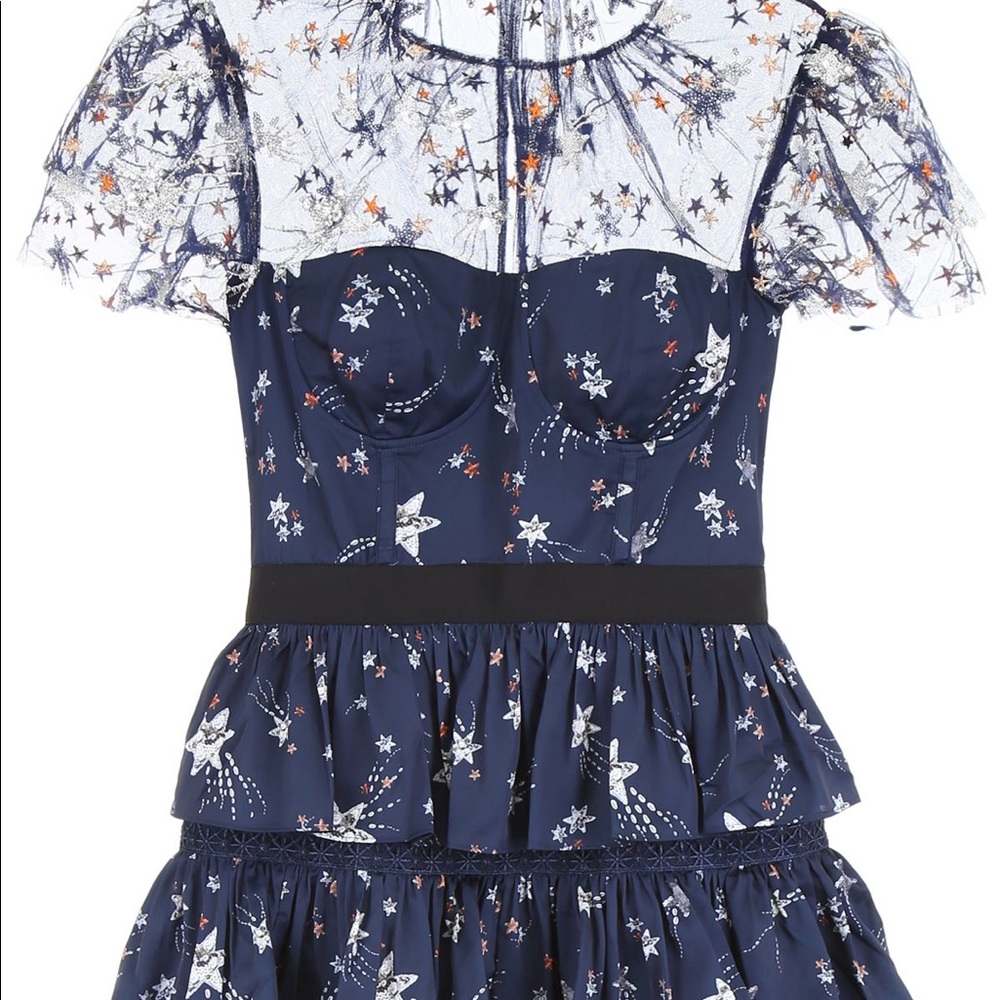 Tiered Star Printed Satin Mini Dress